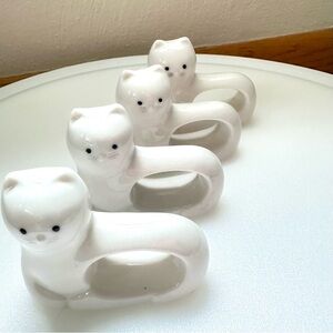 Set of 4 Abbott White Cat Kitten Napkin Rings Ceramic Porcelain